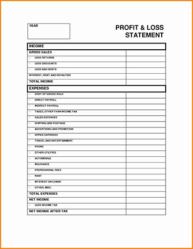 Self Employed Profit and Loss Statement Template Excel Templates