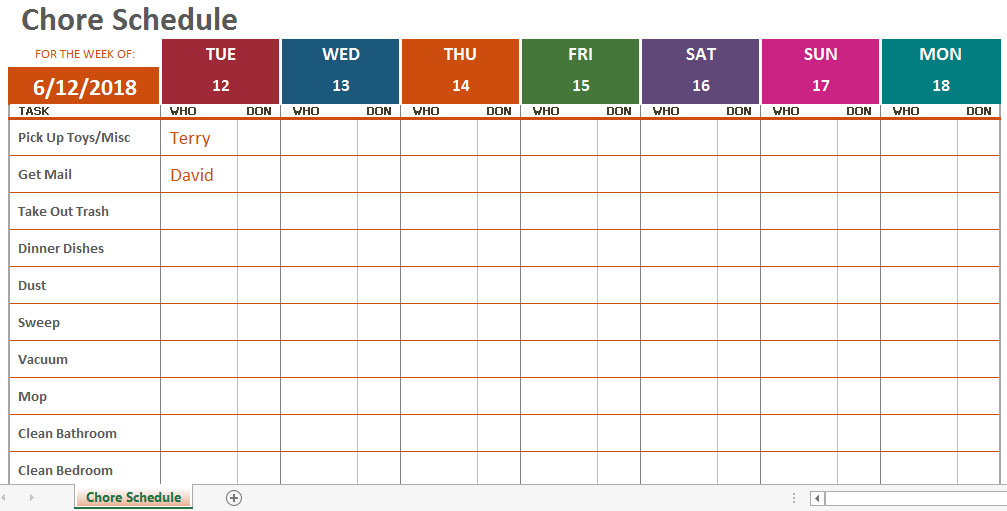 Weekly Chore Calendar Template ExcelTemplate