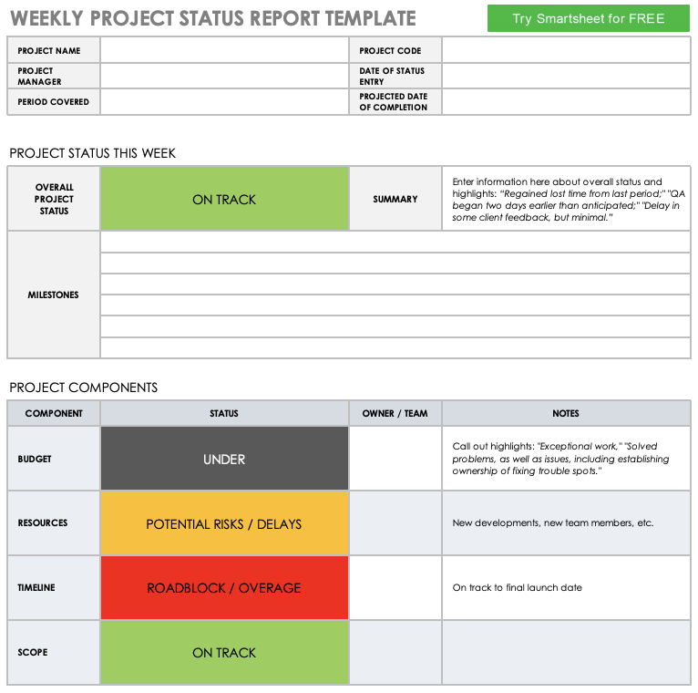 Project Status Report Template Word Free Project Management Templates
