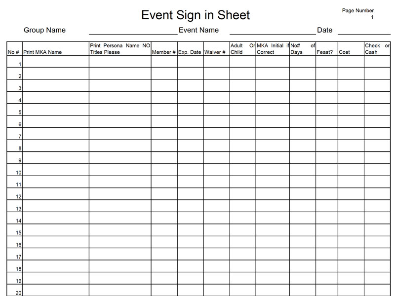 event sign up sheet template