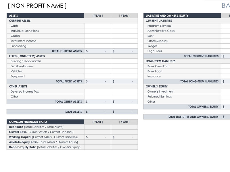 Balance Sheet Template For Non Profit Organization