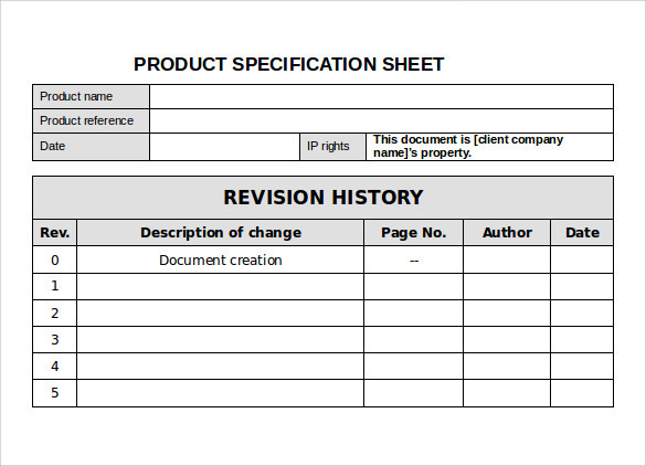 Product Spec Sheet Template Excel Templates