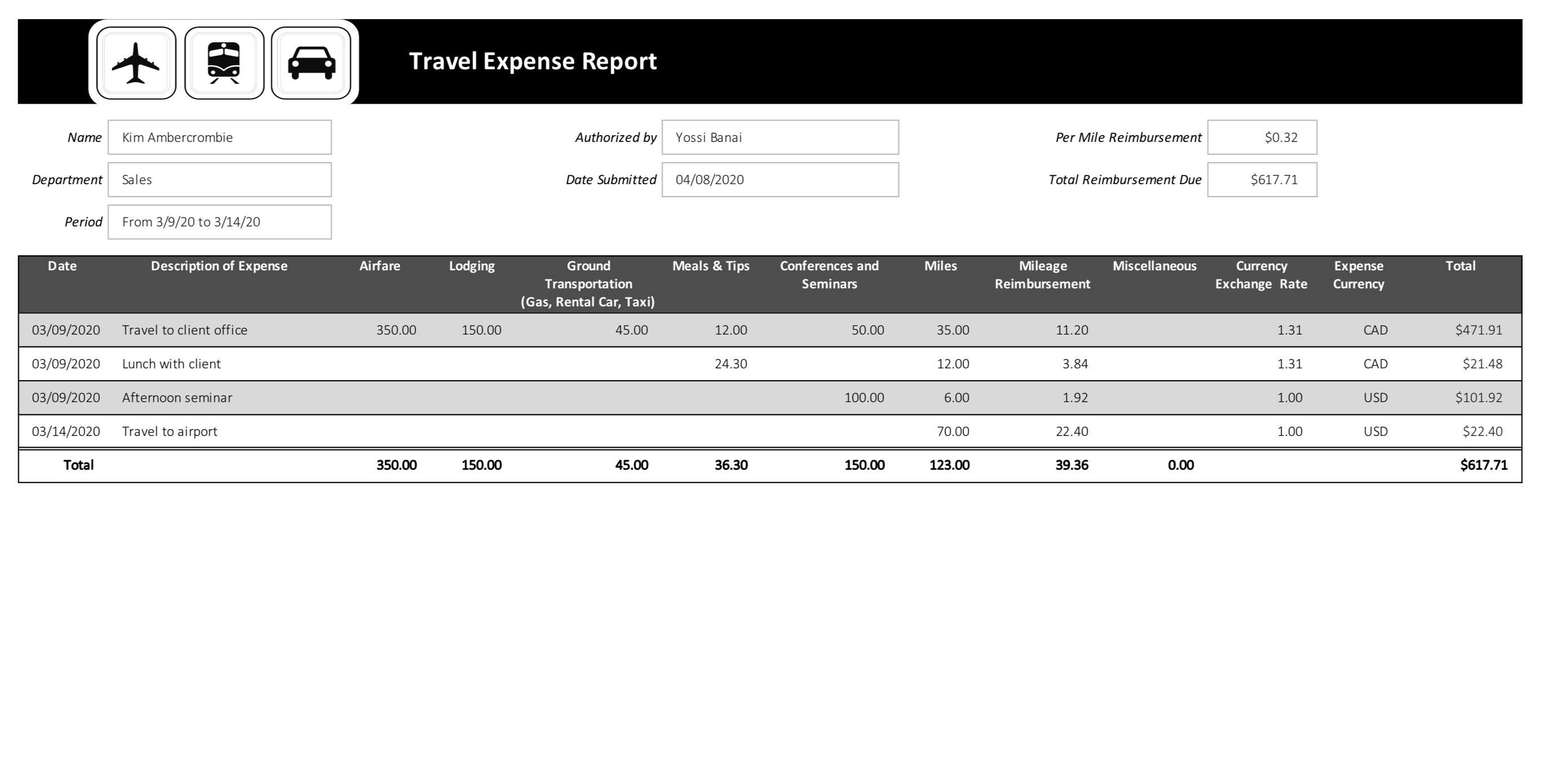 Travel Expense Report Template Excel Templates