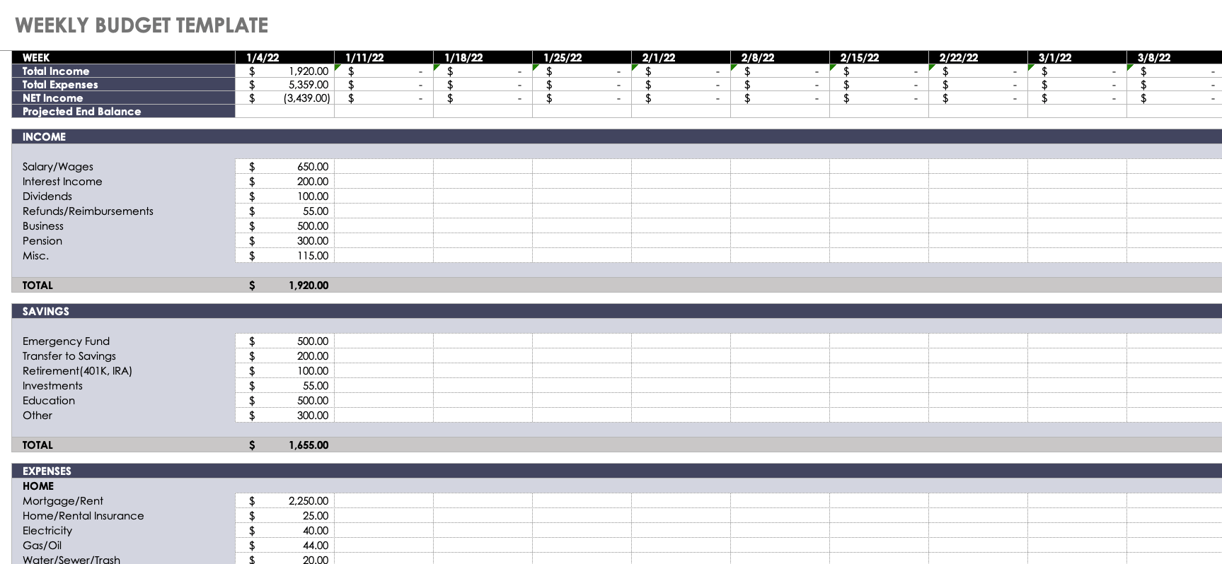 Excel Daily Budget Template