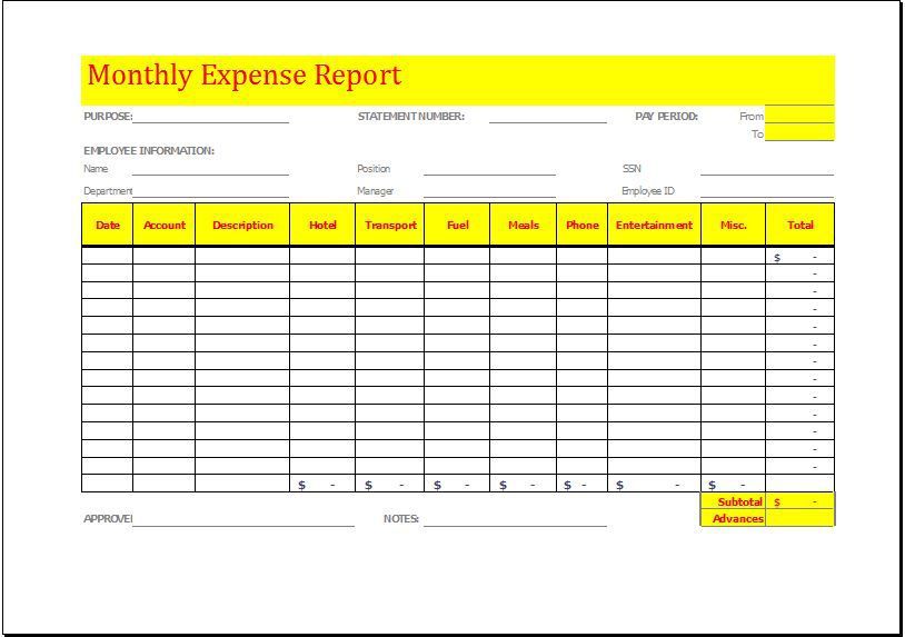 expense report template free