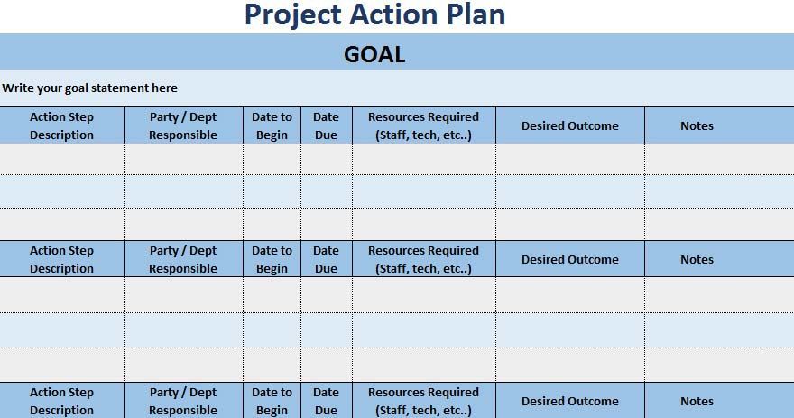 excel action plan template